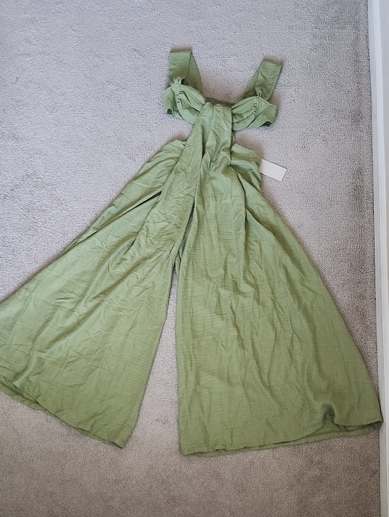 Musera Pants - Sage Green Wide-Leg Jumpsuit with Front Tie XL